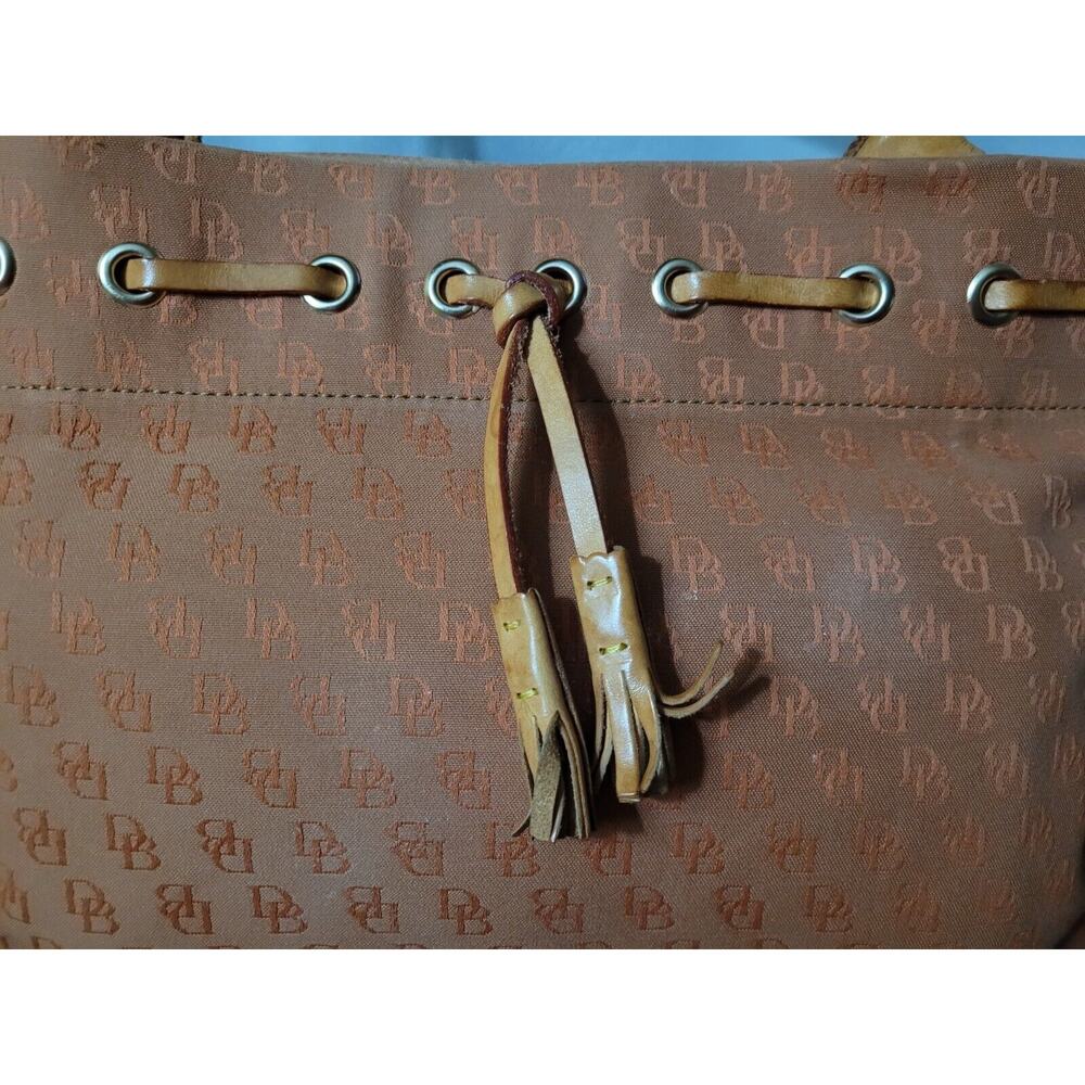 Dooney and Bourke Large Purse Orange Signature DB Canvas Leather Vintage Brown - Picture 14 of 16